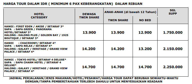 TABEL HARGA VIETNAM LEBARAN CLST